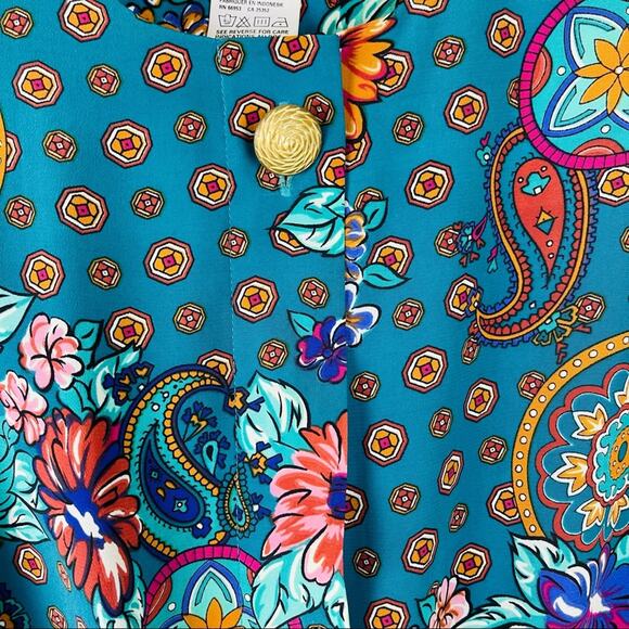 Vintage green purple floral 80s pleated belted button boho office midi dress 12 - Picture 6 of 9